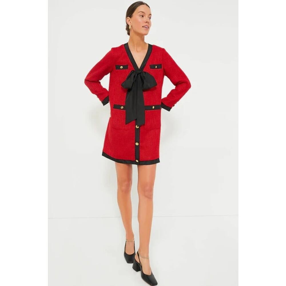 TUCKERNUCK Pomander Place Red Coco Tweed Bow Dress Size Large - Picture 6 of 9